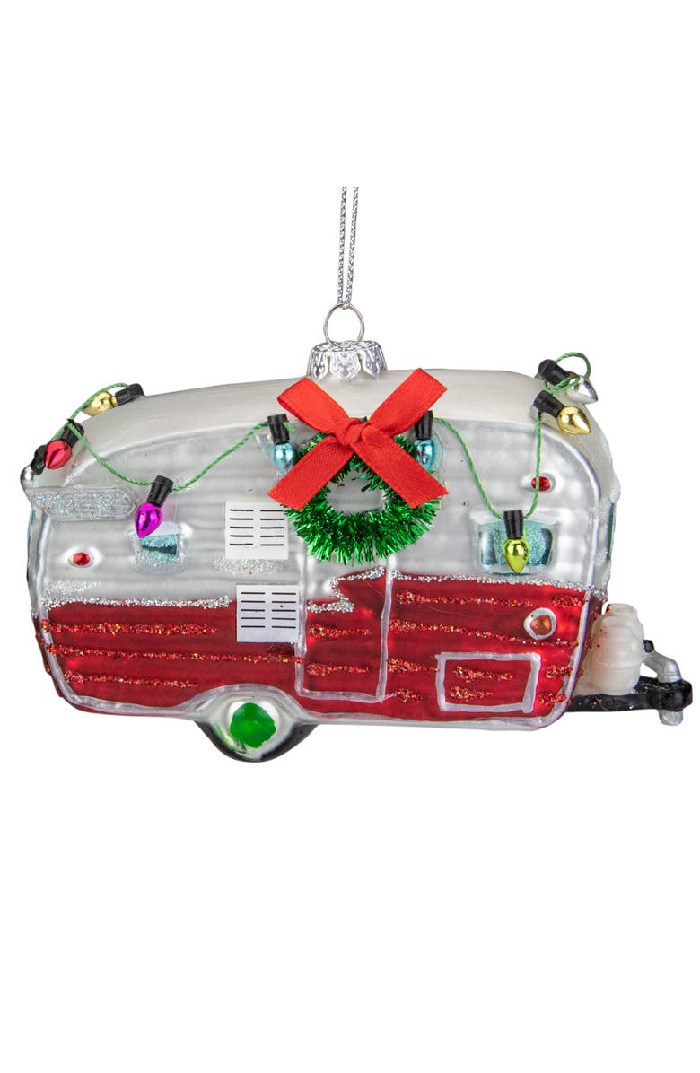 Northlight Vintage Camper Glass Christmas Ornament - 5" - Red and Silver, Main, color,