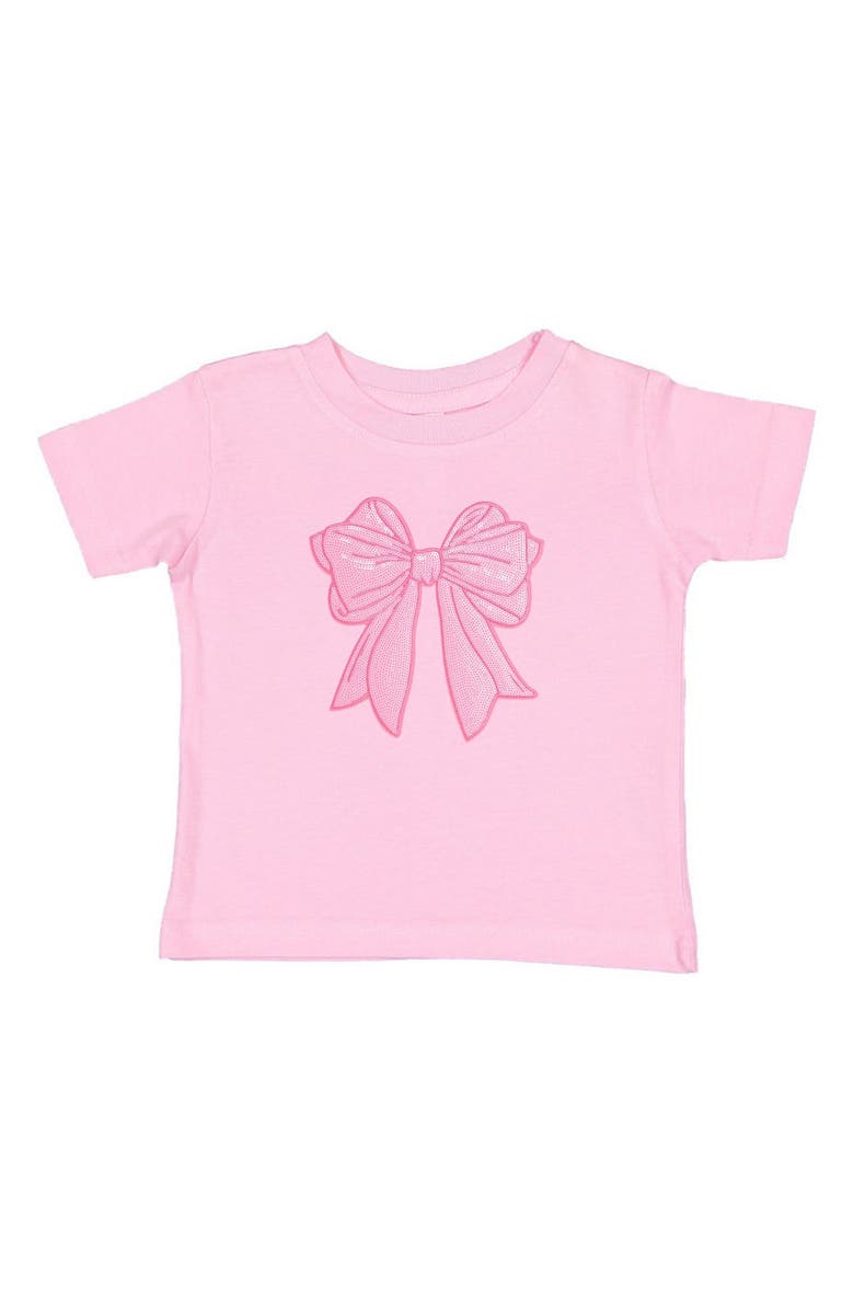 Sweet Wink Bow Sequin Patch Short Sleeve T-Shirt, Main, color, Ballet Pink