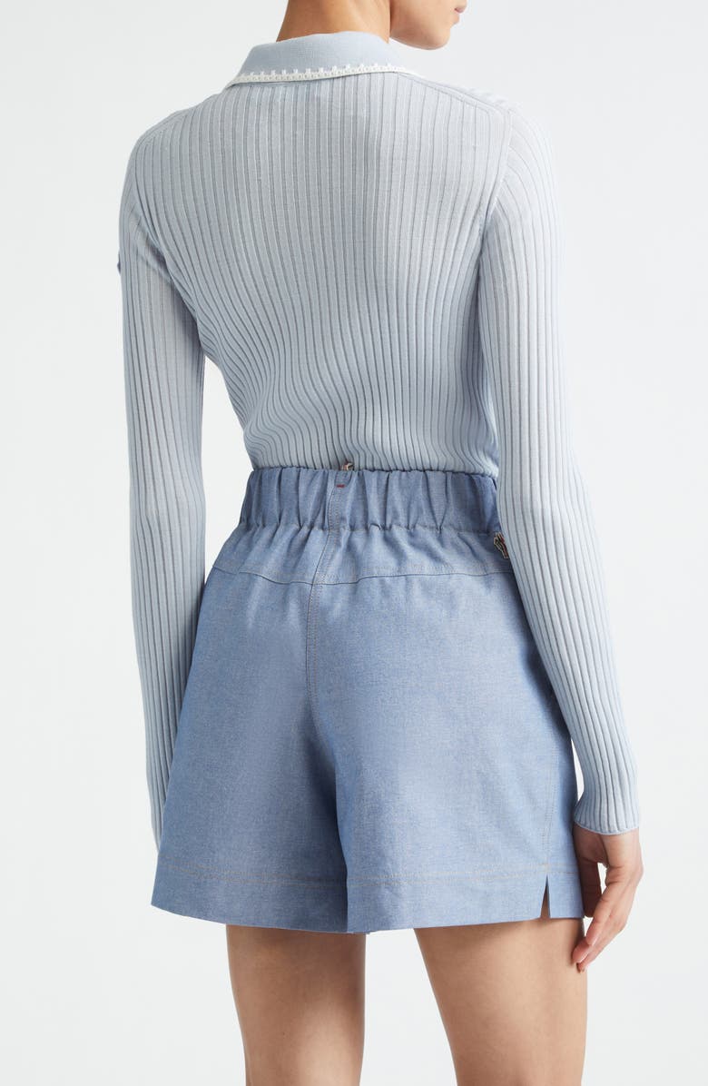 Moncler Long Sleeve Virgin Wool Polo, Alternate, color, Light Blue