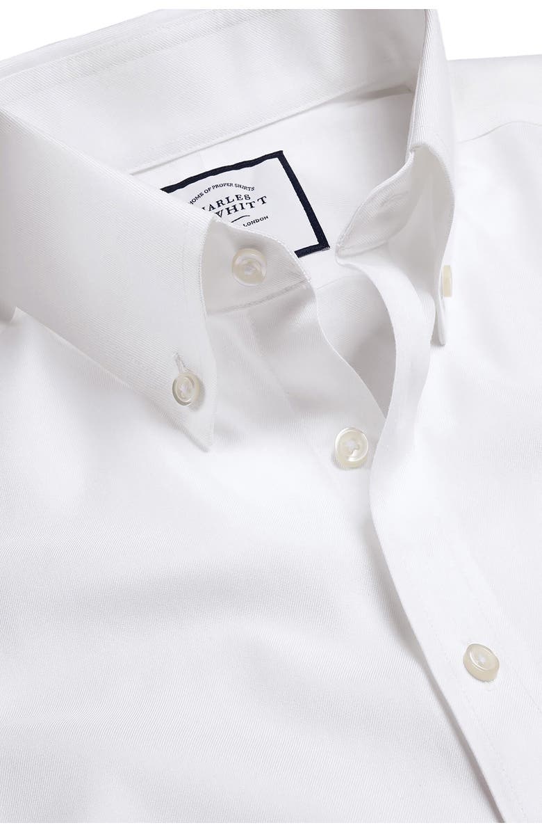 Charles Tyrwhitt Non-Iron Button-Down Twill Slim Fit Shirt Single Cuff, Alternate, color, White