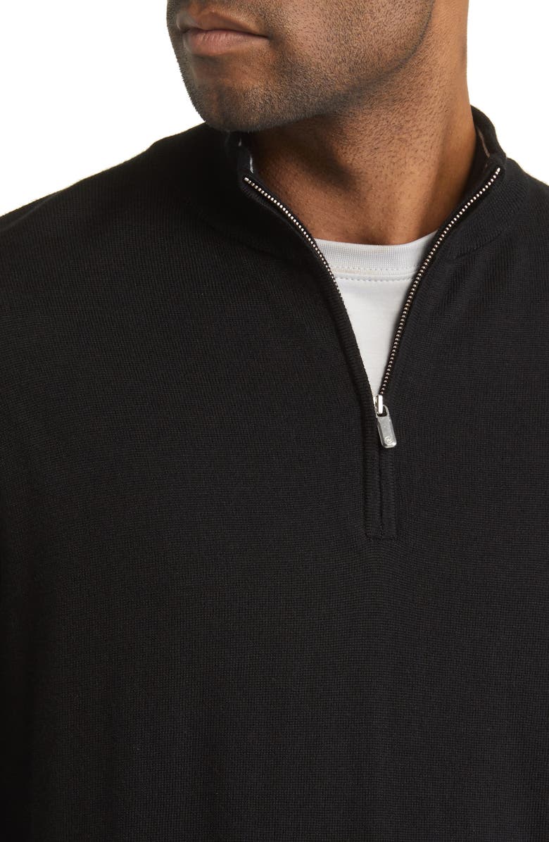 Peter Millar Crown Soft Quarter Zip Merino Wool Blend Pullover, Alternate, color, Black