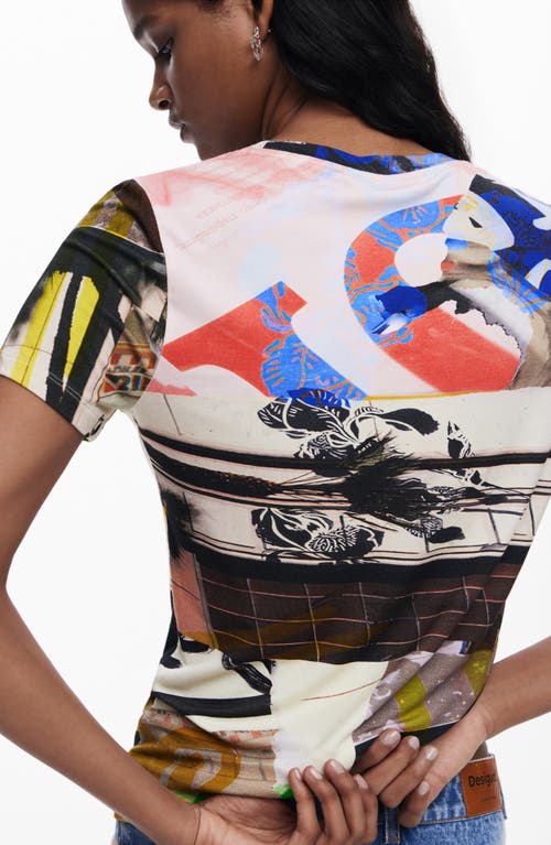 Desigual Abstract Print Cotton Blend T-shirt In White Multi