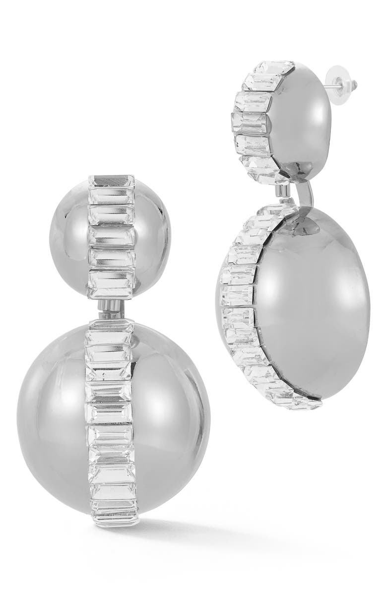 SPHERA MILANO Crystal Orb Drop Earrings, Main, color, Silver
