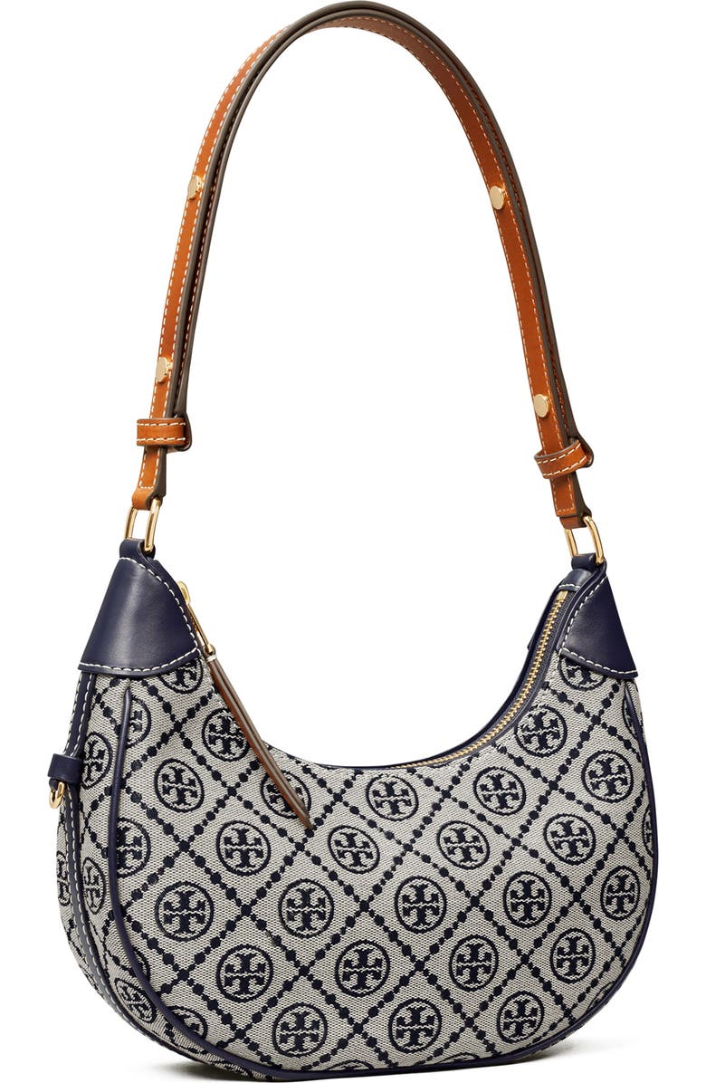 Tory Burch T-Monogram Jacquard Crescent Shoulder Bag, Alternate, color,