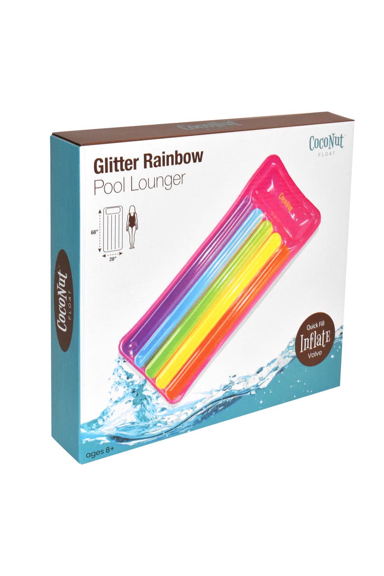 Glitter Rainbow Pool Lounge 68X 28 Inch Inflatable Water Raft, Alternate, color, Multicolored