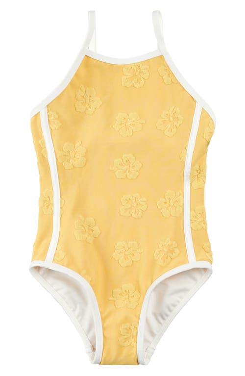 Miles The Label Kids' Hibiscus One-piece Swimsuit In Yellow