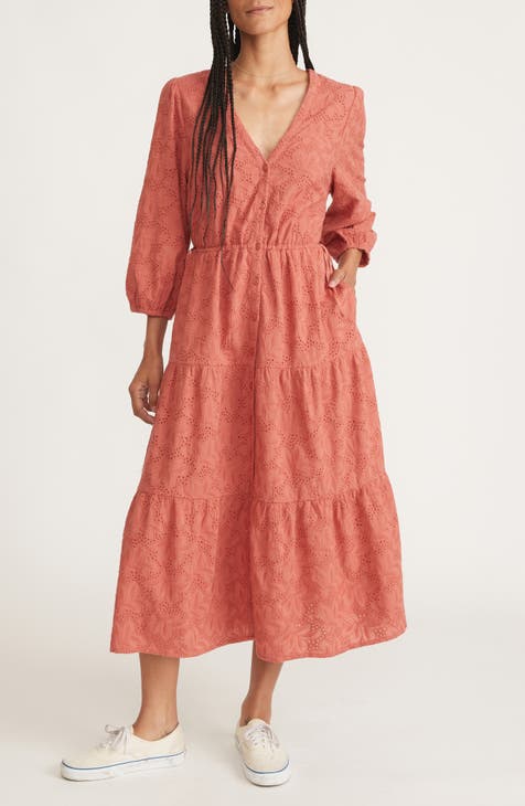 Willow Eyelet Embroidered Tiered Button-Up Midi Dress