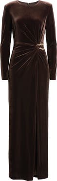 Eliza J Ruched Long Sleeve Velvet Gown