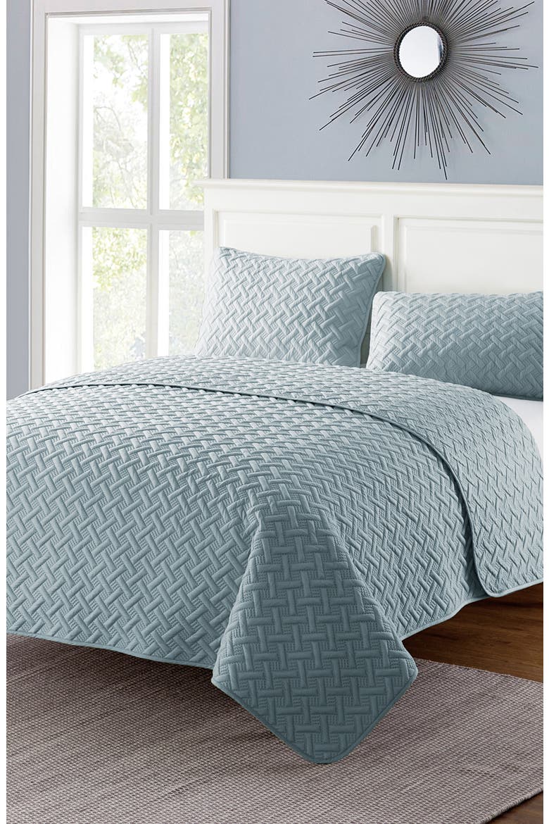 Nina Embossed Basketweave Quilt Set - Twin, Alternate, color, BLUE