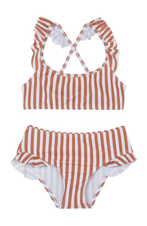 Sweet Stripe Scoop Neck Ruffle Swim Set