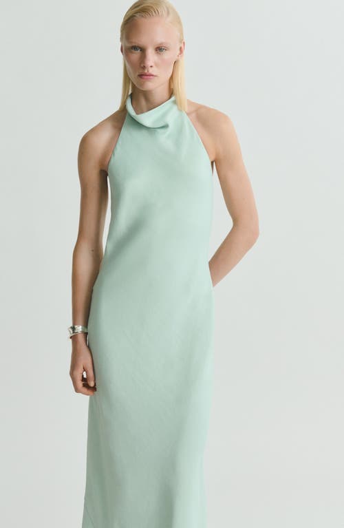 Mango Satin Halter Neck Dress Aqua Green In Green