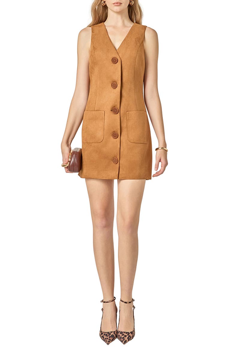 Faux Suede Vest Minidress, Main, color, CAMEL