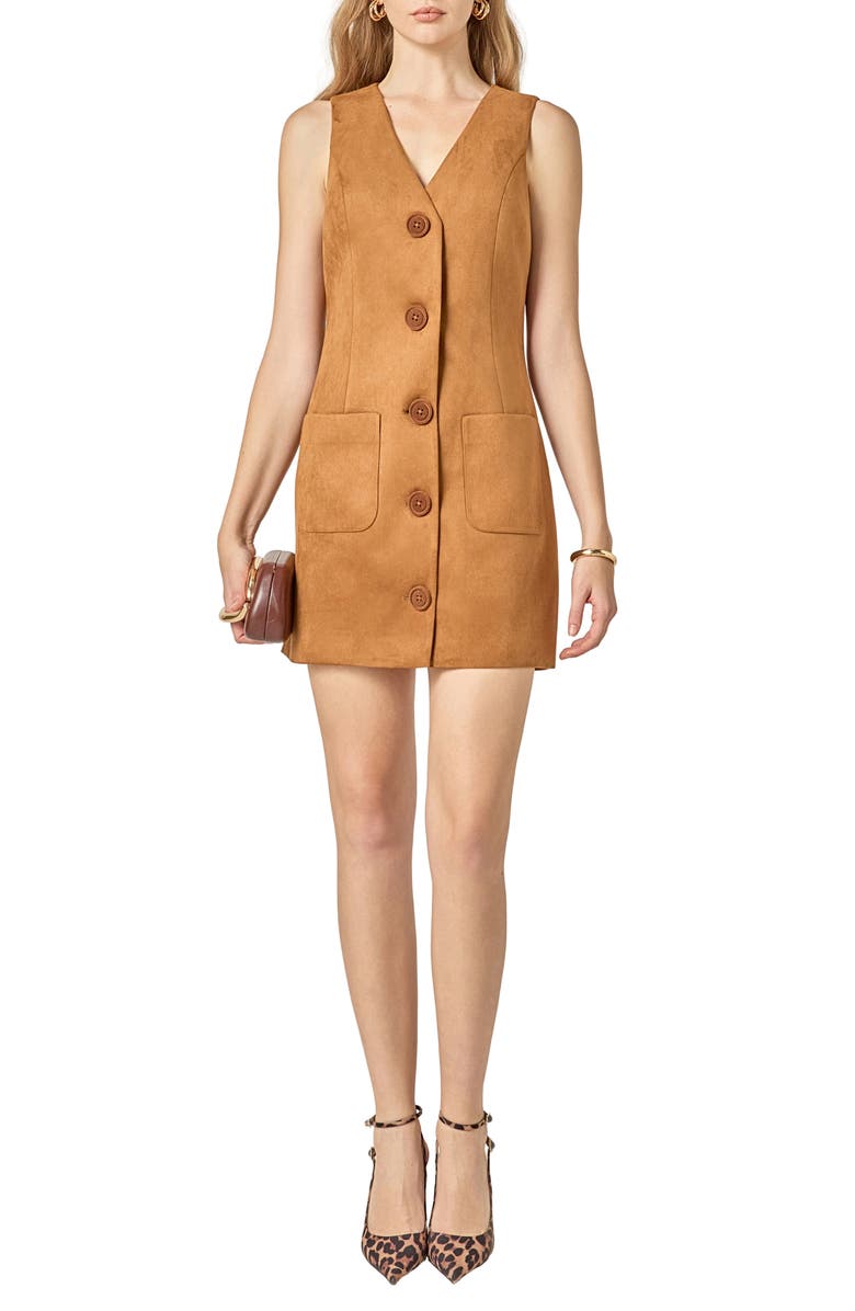 English Factory Faux Suede Vest Minidress, Main, color, Camel