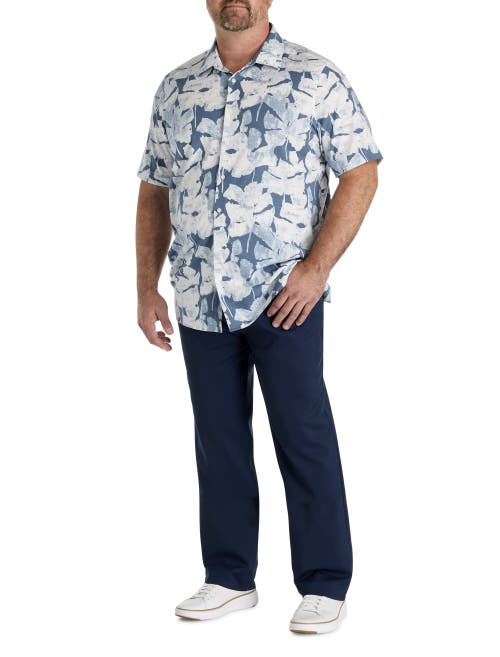 Perry Ellis Big & Tall Abstract Leaf Patterned Sport Shirt In Blue