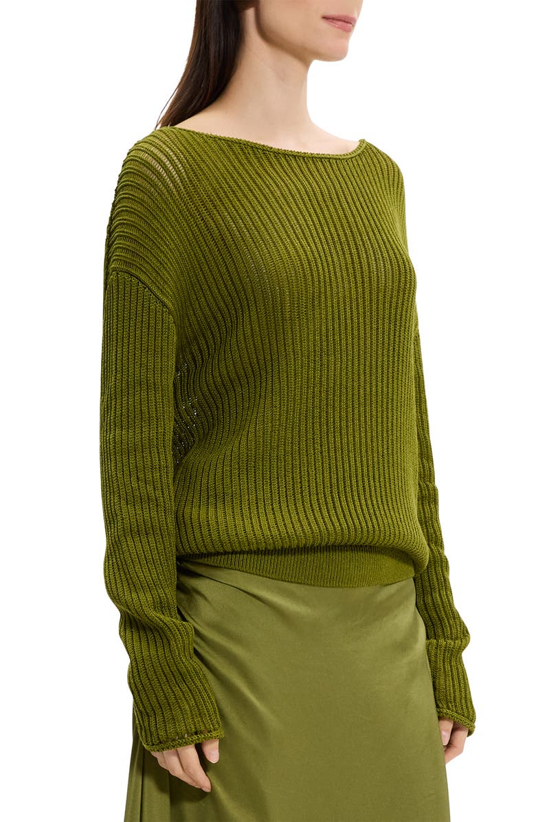 Theory Open Neck Pima Cotton Sweater, Alternate, color, Avocado