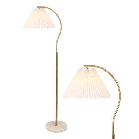 Devon Modern Glam Metal Arc LED Floor Lamp with Pleated Shade