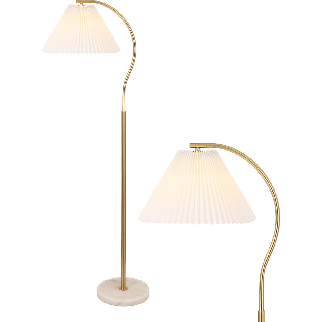 Jonathan Y Devon Modern Glam Metal Arc Led Floor Lamp With Pleated Shade In Brass Gold/marble