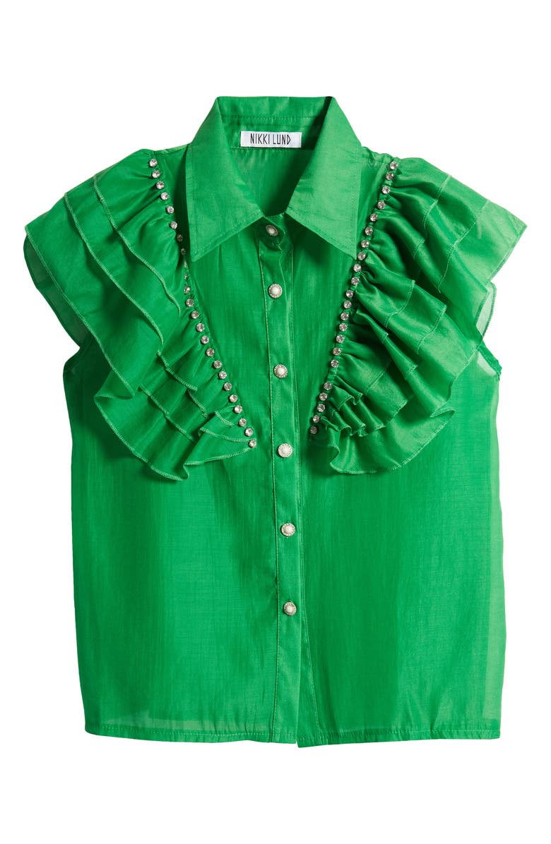 NIKKI LUND Holly Rhinestone Ruffle Button-Up Blouse, Alternate, color, Bright Green