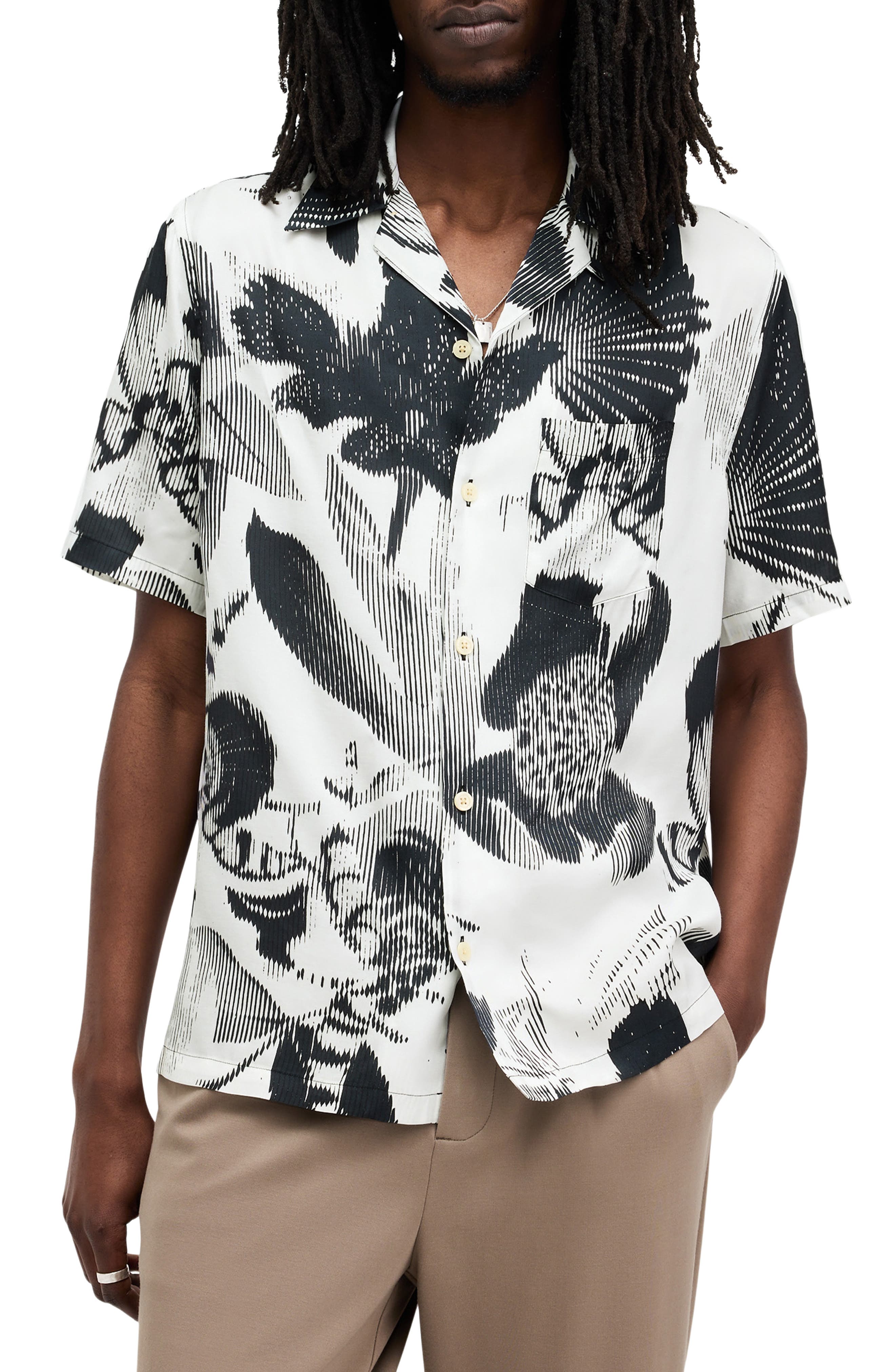 AllSaints Frequency Floral Short Sleeve Button-Up Camp Shirt