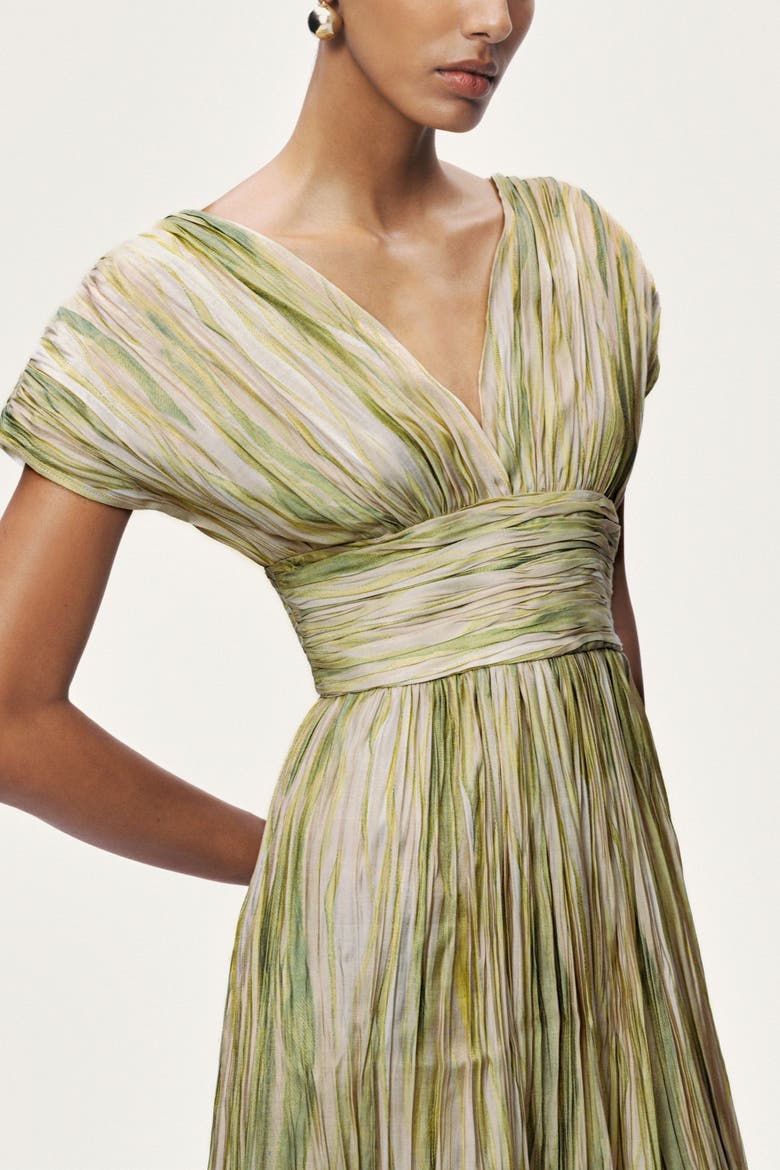 Printed V-Neck Midi Dress, Alternate, color, Multi-Colored