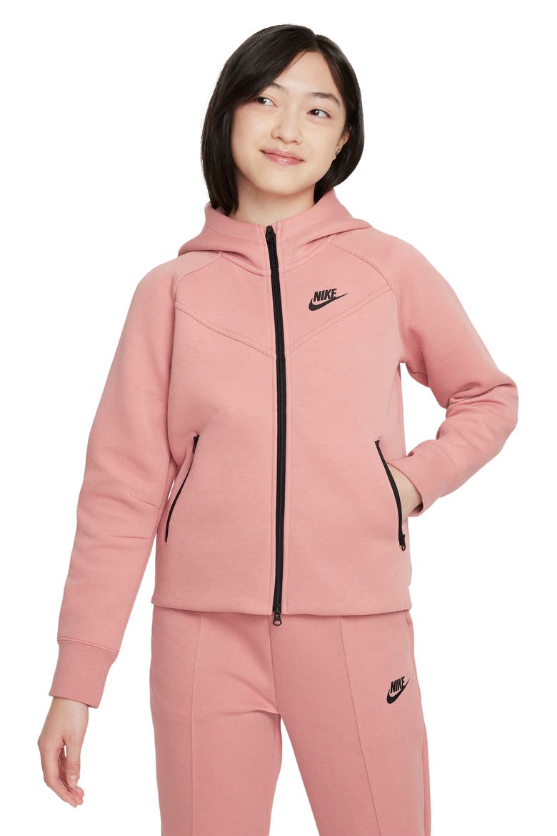 Kids' Tech Fleece Full Zip Hoodie, Main, color, RED STARDUST/ BLACK/ BLACK