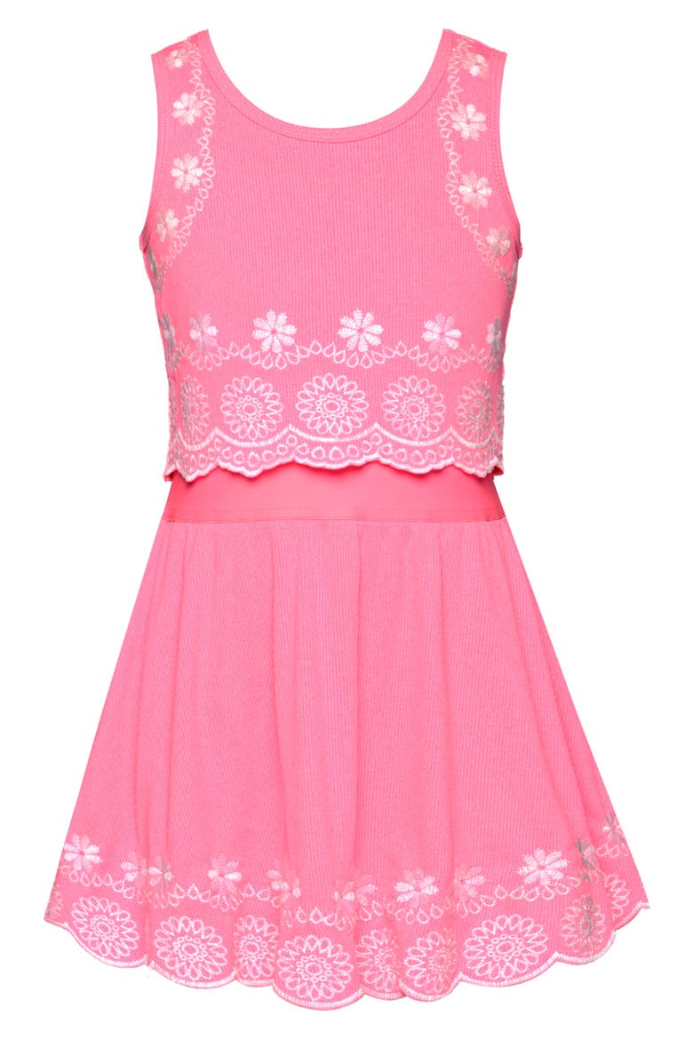 Kids' Embroidered Twofer Dress, Main, color, NEON PINK