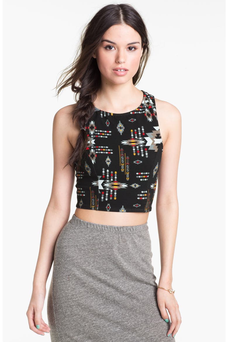 Print Crop Racerback Tank, Main, color, BLACK