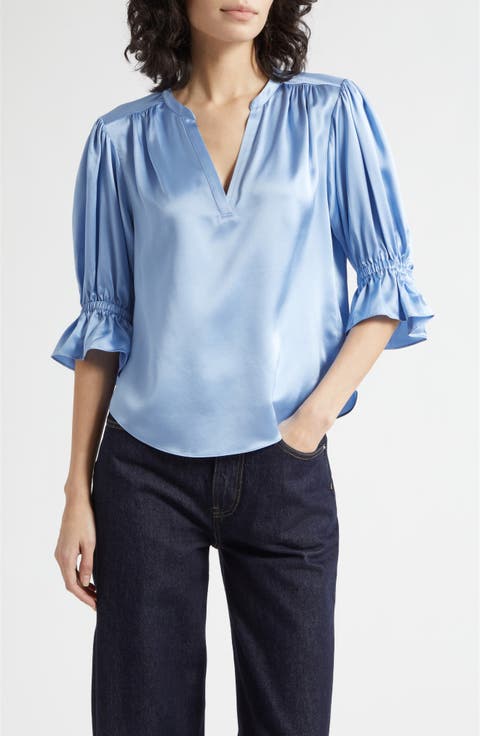 Fiona Split Neck Silk Top