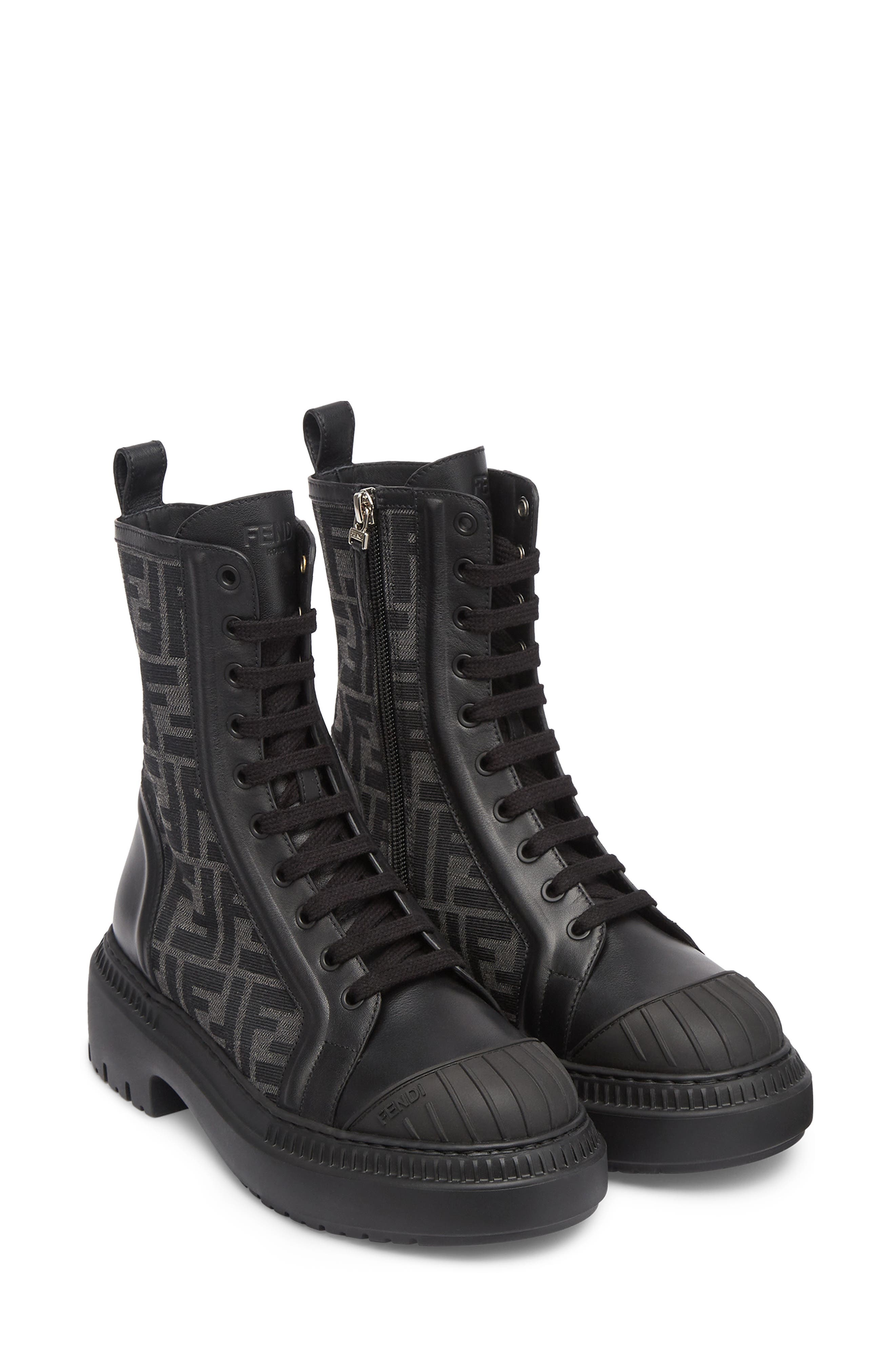 Fendi FF Domino Cap Toe Combat Boot, Alternate, color, 