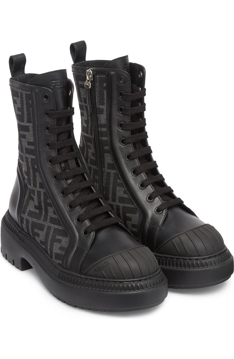 Fendi FF Domino Cap Toe Combat Boot, Alternate, color,
