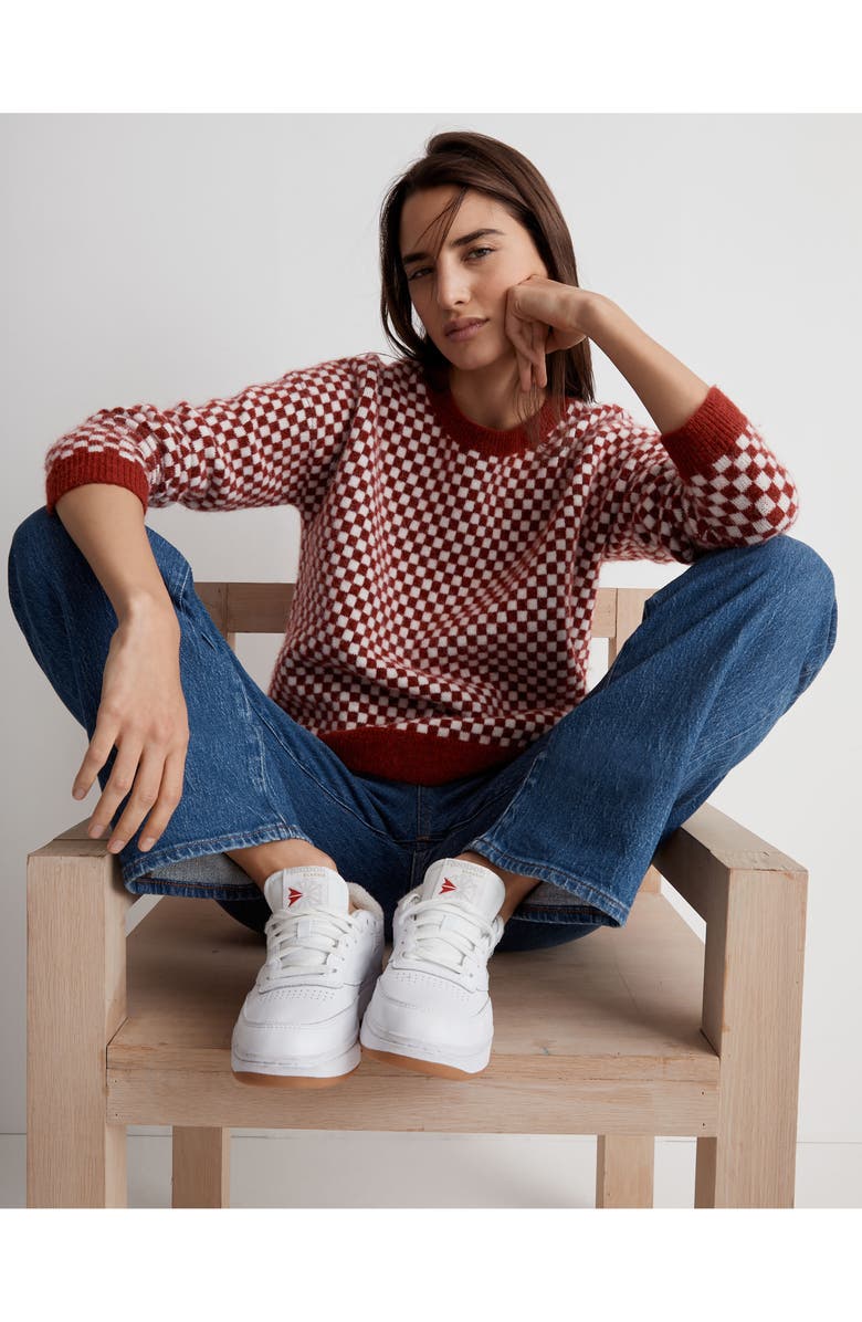 Madewell Checkerboard Jacquard Pullover Sweater, Alternate, color, 