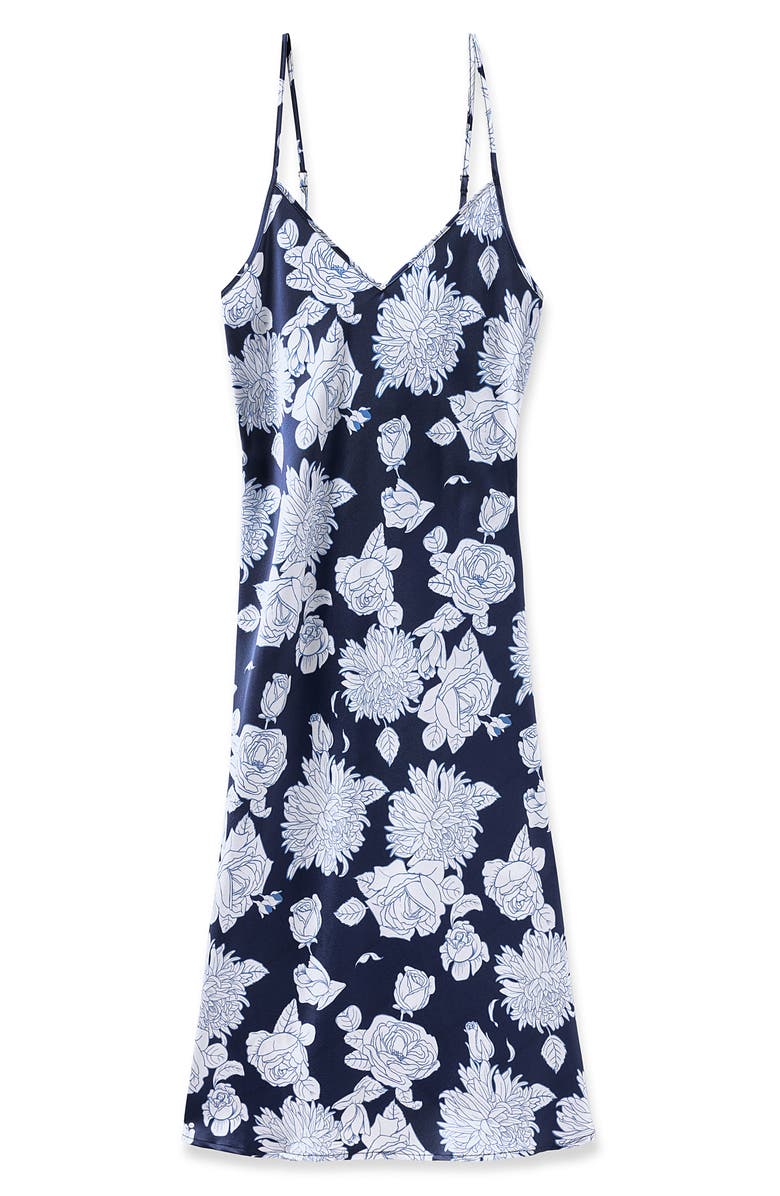 Petite Plume Cosette Mulberry Silk Nightgown, Alternate, color, Navy