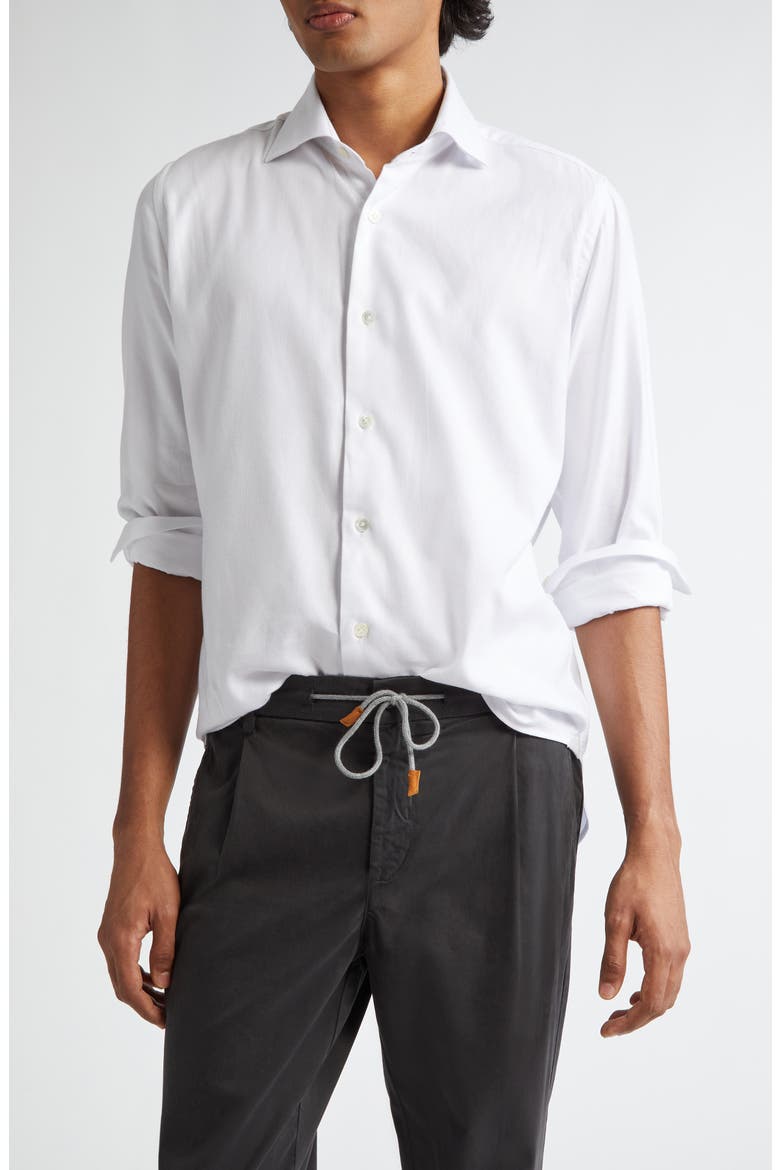 Brushed Cotton Blend Button-Up Shirt, Main, color, WHITE