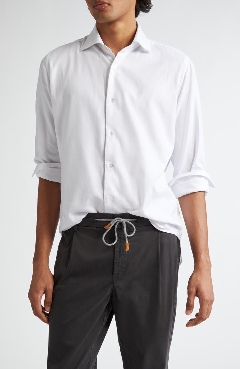 Eleventy Brushed Cotton Blend Button-Up Shirt, Main, color, White
