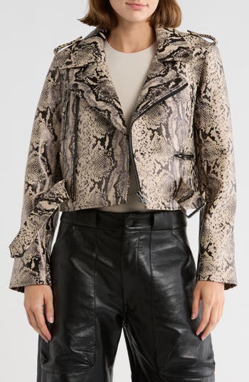 Mother The Chopper Snakeskin Embossed Faux Leather Moto Jacket In Black