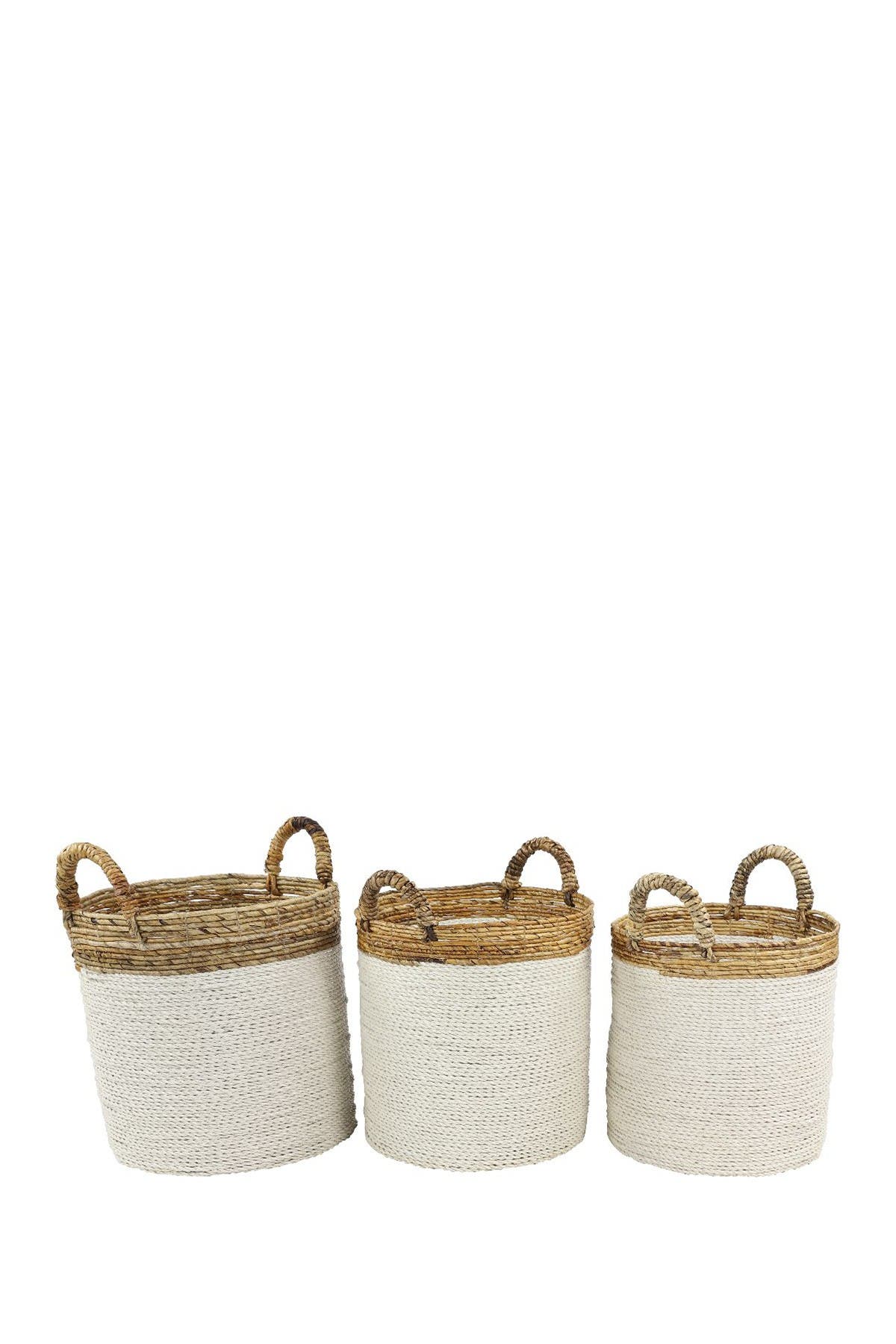 GINGER BIRCH STUDIO White Seagrass Handmade Two-Tone Storage Basket with Handles - Set of 3