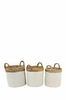 GINGER BIRCH STUDIO White Seagrass Handmade Two-Tone Storage Basket with Handles - Set of 3