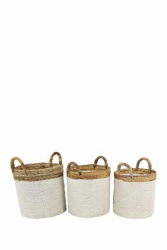GINGER BIRCH STUDIO White Seagrass Handmade Two-Tone Storage Basket with Handles - Set of 3