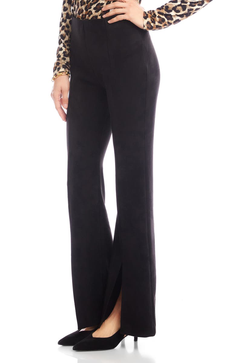 Karen Kane Faux Suede Front Slit Flare Pants, Alternate, color, Black