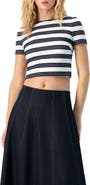 IVONNE Striped Short Sleeve Round Neck Crop Top