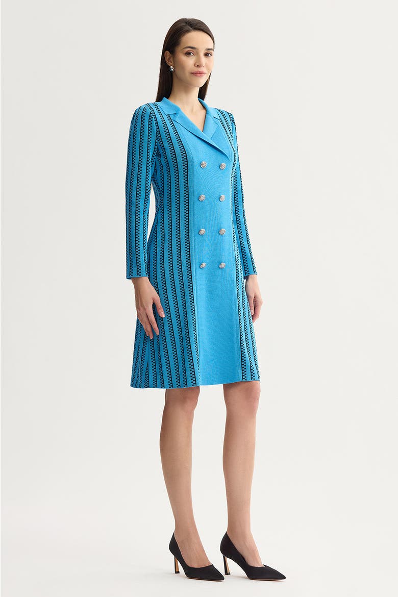 A-Line Faux Double Breasted Knit Dress, Alternate, color, Tranquil Blue