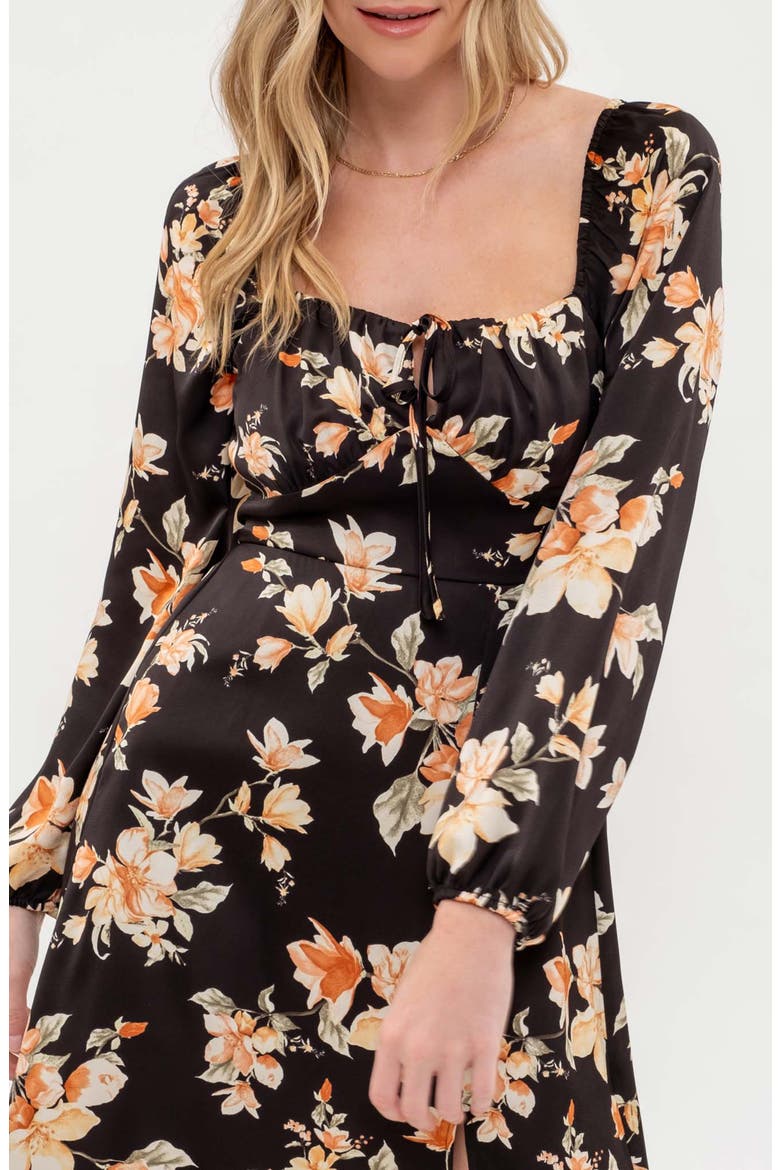 Floral Long Sleeve Midi Dress, Alternate, color, BLACK MULTI