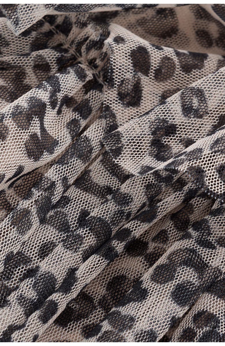 NEXT Leopard Print Ruffle Mesh Dress, Alternate, color, Beige Multi