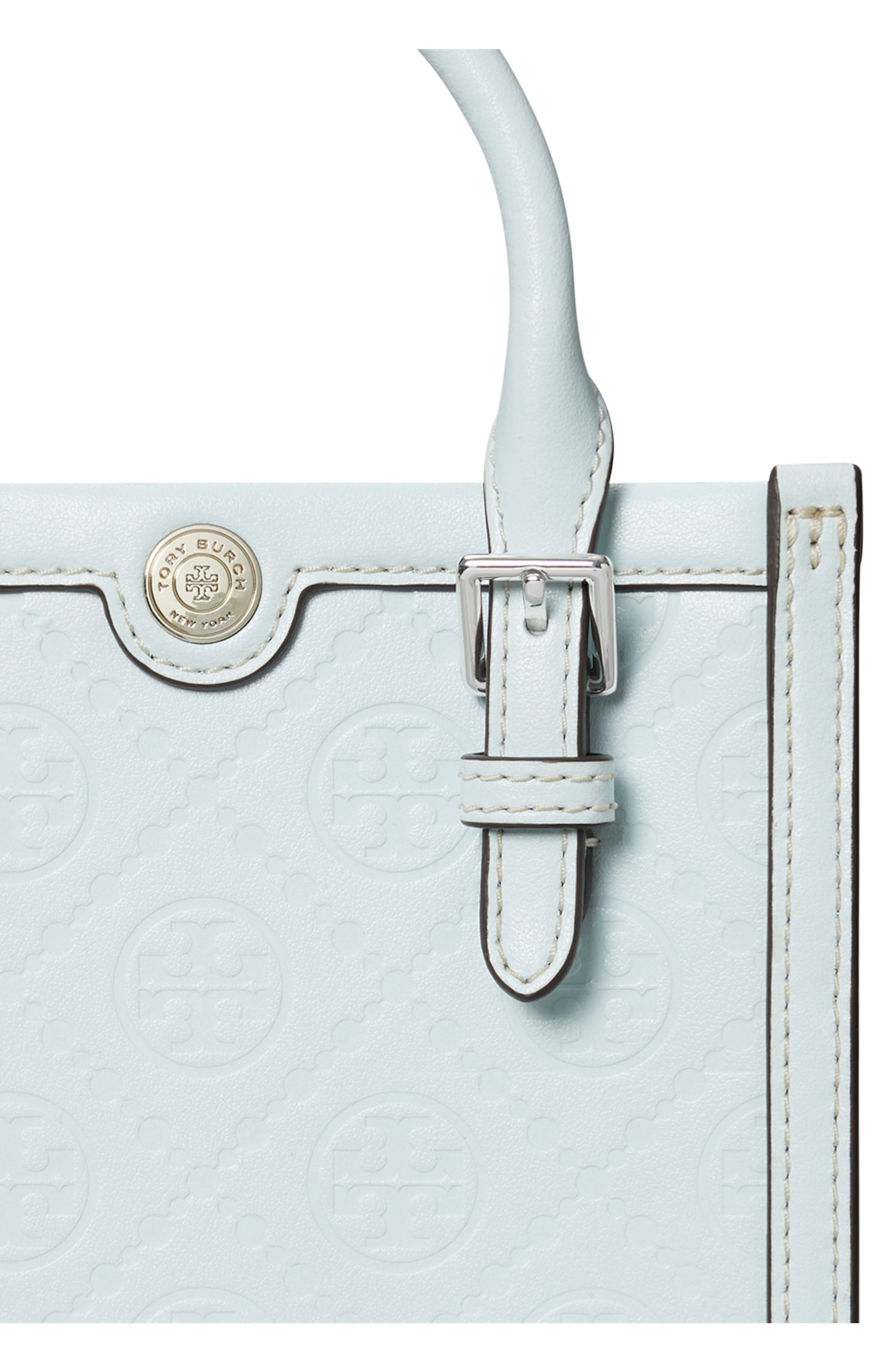 Tory Burch Mini T Monogram Debossed North/South Tote, Alternate, color, Ice Blue