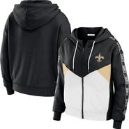 WEAR by Erin Andrews Women's WEAR by Erin Andrews Black/White New Orleans Saints Color Block Light Weight Modest Crop Full-Zip Hoodie