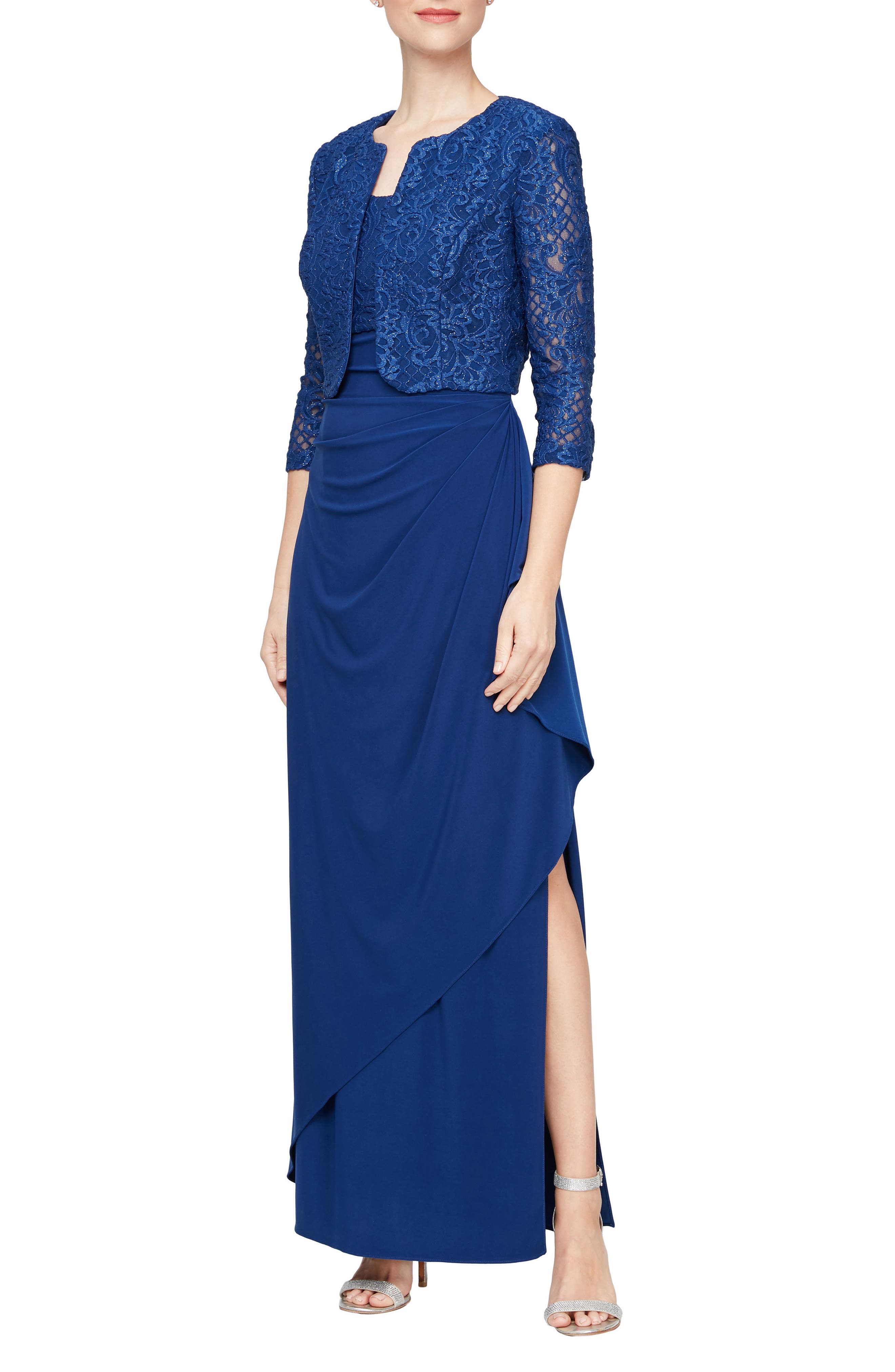 Alex Evenings Abito Da Donna Grigio Taglia 48 Petite - Pizzo E Paillettes, Manica 3/4, Scollo Rotondo