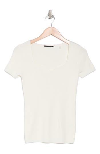 T Tahari Sweetheart Short Sleeve Sweater In Snow Globe