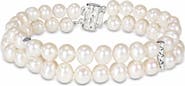 DELMAR Sterling Silver 6-7mm Freshwater Cultured White Pearl Double Row Bracelet