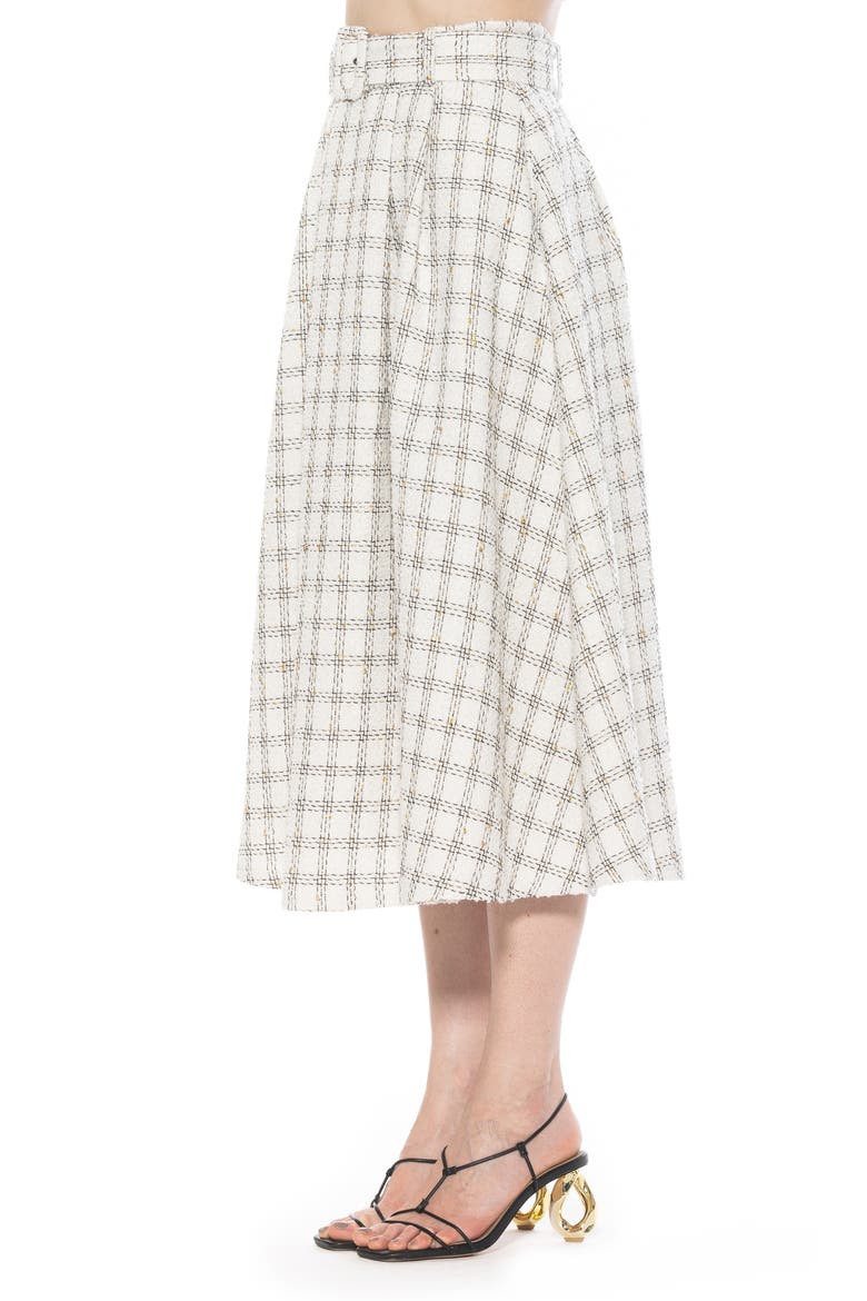 Belted A-Line Midi Skirt, Alternate, color, IVORY PLAID