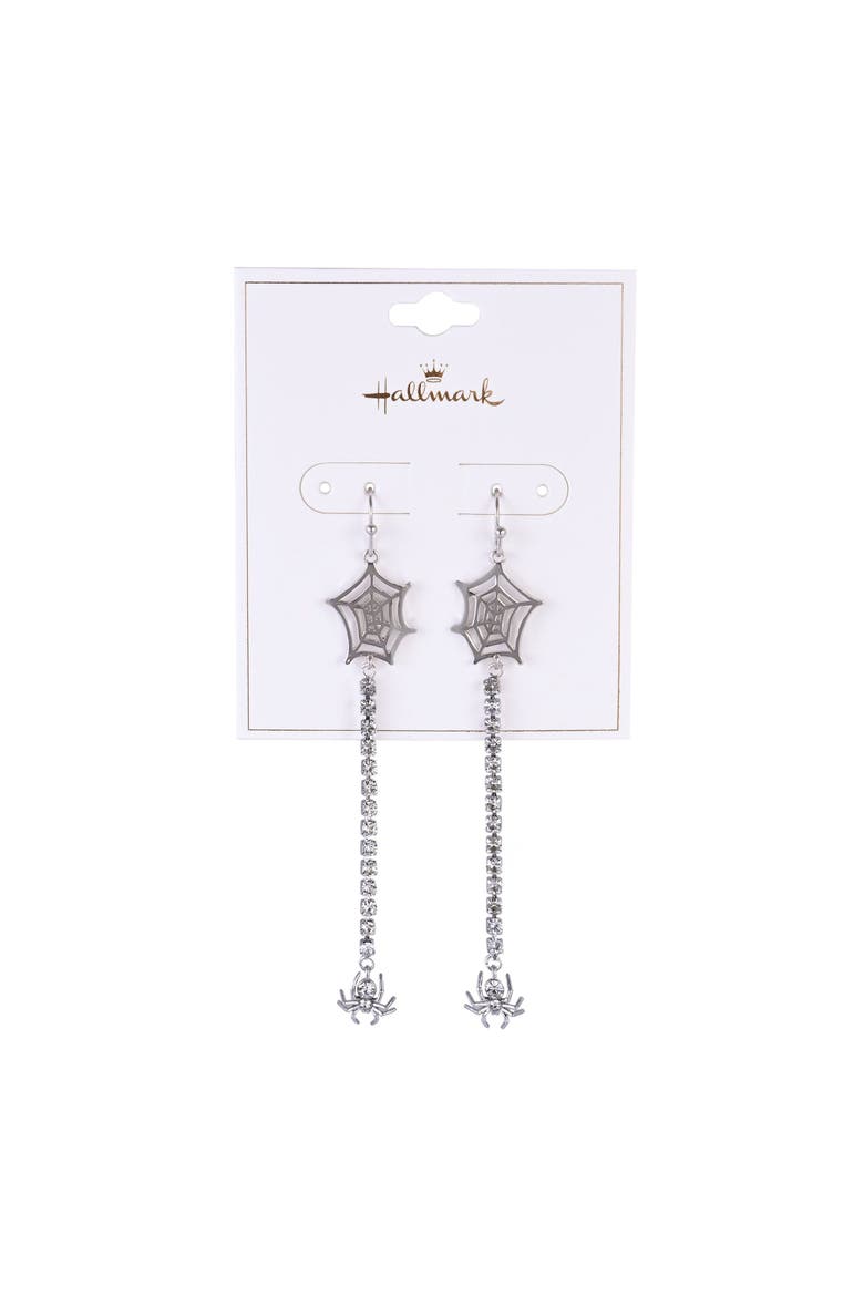 Halloween Spider and Web Linear Earrings, Alternate, color, Silver